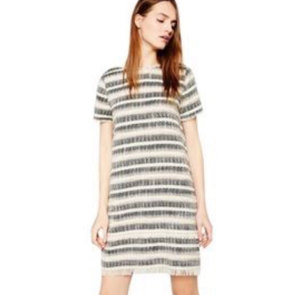 Zara - Ivory and Black Tweed Short Sleeve Mini Dress Size Medium